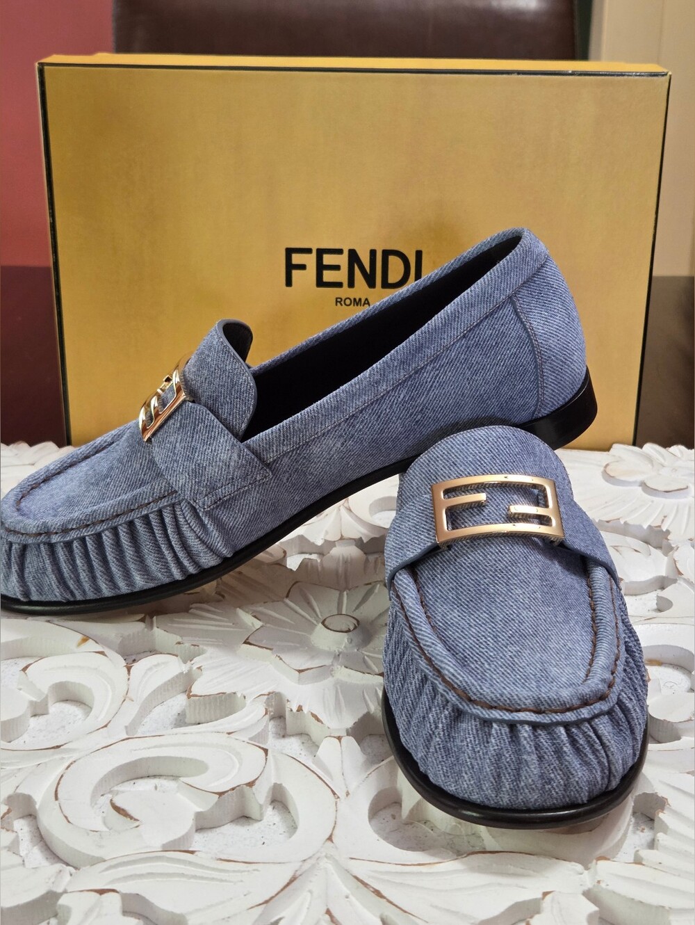 New Fendi Women's Denim Loafer Size 38